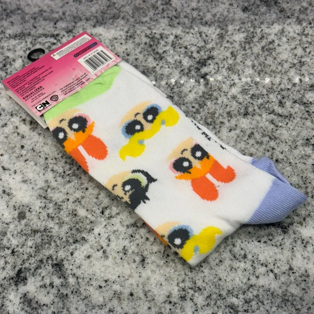 Cartoon Network Powerpuff Girls Unisex 9-13 Crew Socks White Character Print Y2K